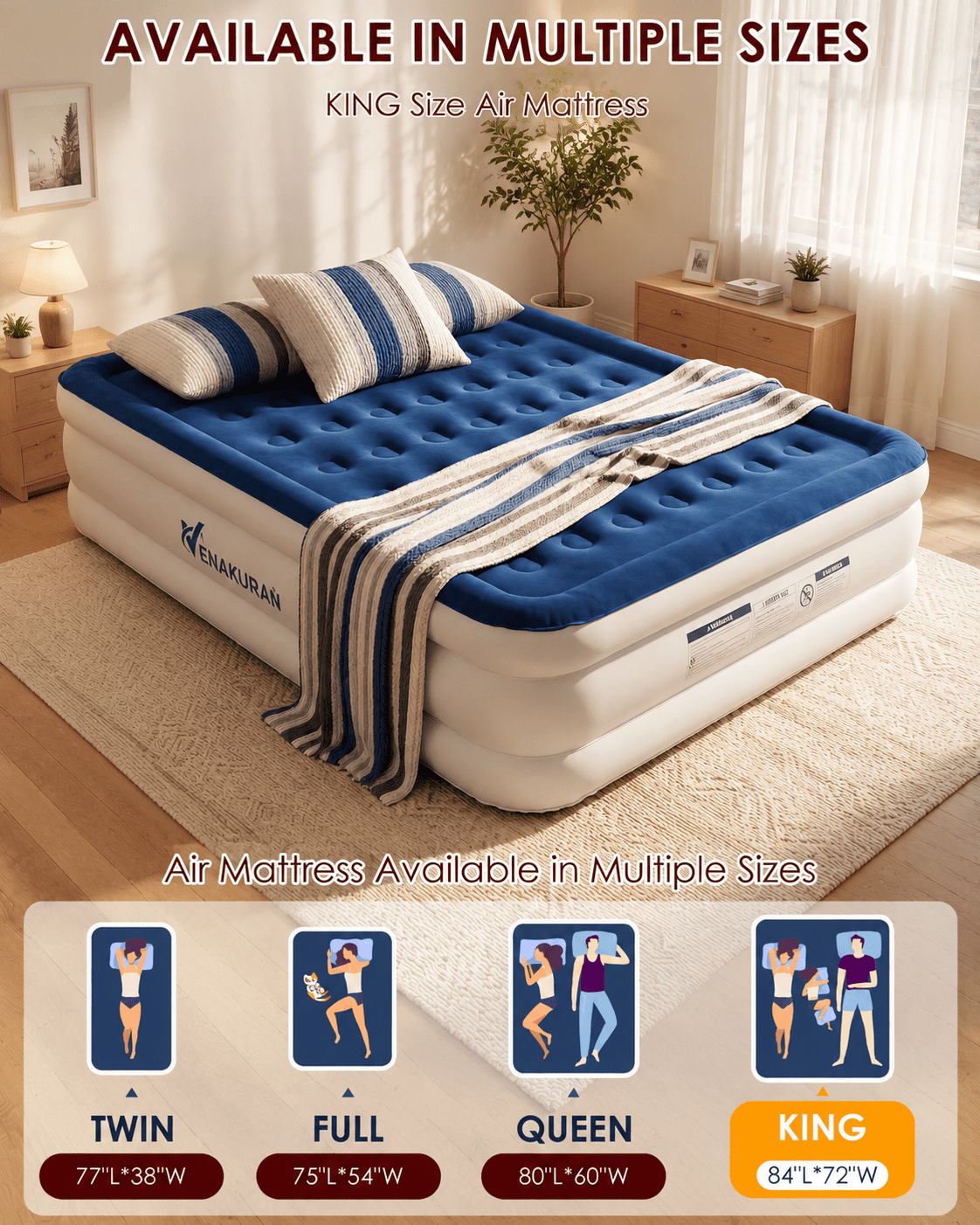 ZEOPHOL King Air Mattress with Built-in Electric Pump, 18" Raised Air Bed, Fast Inflation Portable Inflatable Mattress for Guests, Home, Travel & Outdoor Use