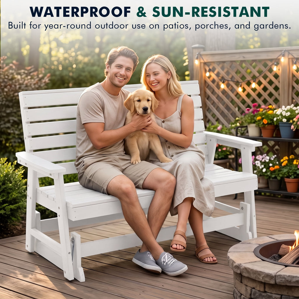 ZEOPHOL 2 Person Patio Swing Glider Bench, HDPE Outdoor Rocking Chair with Weather-Resistant Frame, Porch Swing Seat for Garden, Deck & Backyard White