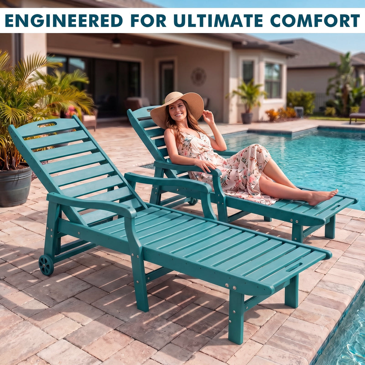 4 Pcs HDPE Patio Chaise Lounge Chair, Outdoor Reclining Pool Chair w/ Adjustable Backrest, for Patio, Deck, Backyard Aruba