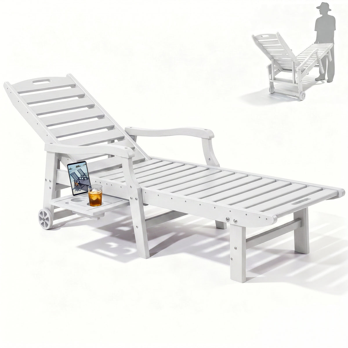 4 Pcs HDPE Patio Chaise Lounge Chair, Outdoor Reclining Pool Chair w/ Adjustable Backrest, for Patio, Deck, Backyard Aruba