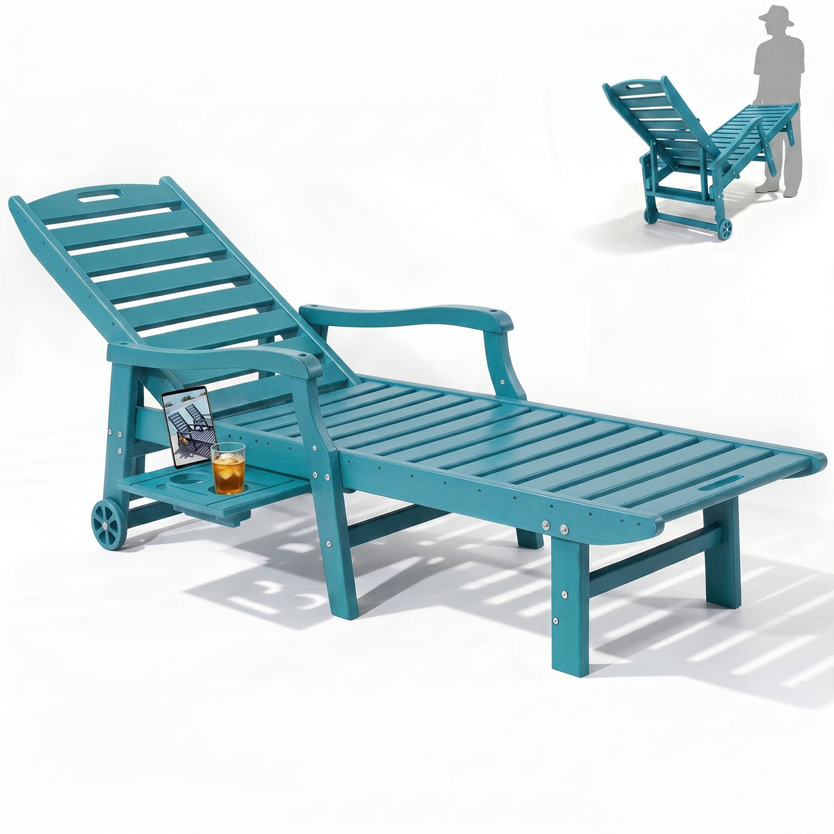 4 Pcs HDPE Patio Chaise Lounge Chair, Outdoor Reclining Pool Chair w/ Adjustable Backrest, for Patio, Deck, Backyard Aruba
