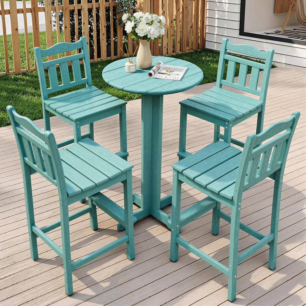 Outdoor Bar Stools Set of 2, HDPE Adirondack Bar Height Chairs w/ Backrest, All-Weather Patio Chairs for Balcony, Deck, Poolside, Bistro & Backyard (Aruba)