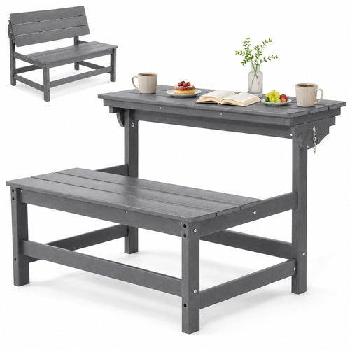 2-in-1 Convertible Outdoor Bench Set of 2, 2 Person All-Weather Patio Furniture with Reinforced Steel Frame, Low Maintenance for Porch, Garden & Backyard Brown