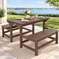 2-in-1 Convertible Outdoor Bench Set of 2, 2 Person All-Weather Patio Furniture with Reinforced Steel Frame, Low Maintenance for Porch, Garden & Backyard Brown