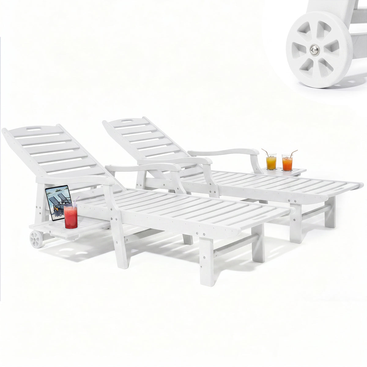 4 Pcs HDPE Patio Chaise Lounge Chair, Outdoor Reclining Pool Chair w/ Adjustable Backrest, for Patio, Deck, Backyard Aruba