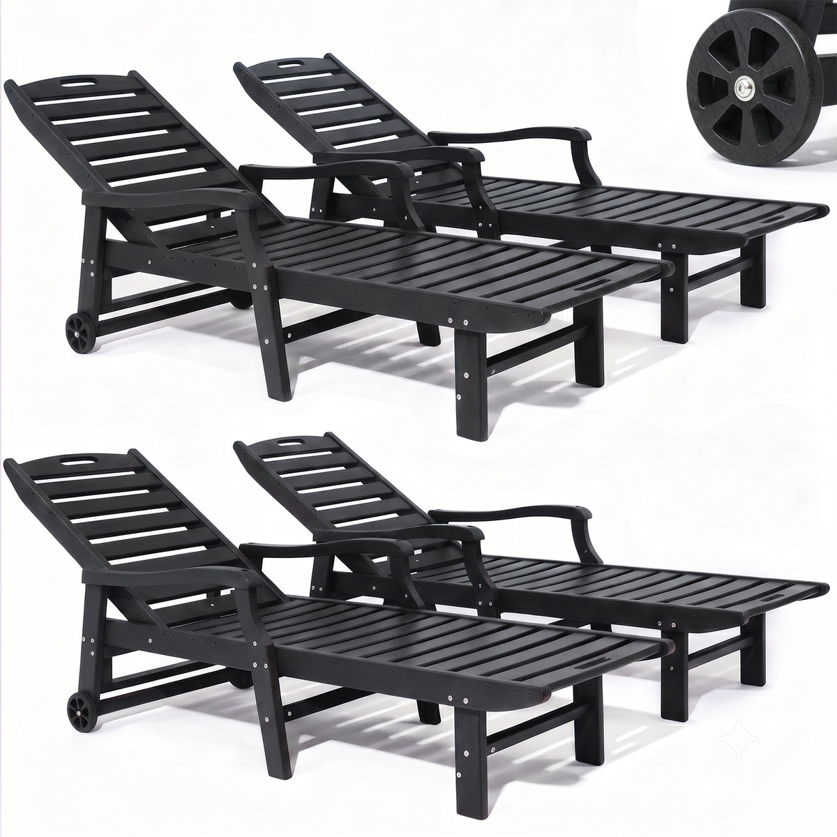 4 Pcs HDPE Patio Chaise Lounge Chair, Outdoor Reclining Pool Chair w/ Adjustable Backrest, for Patio, Deck, Backyard Aruba