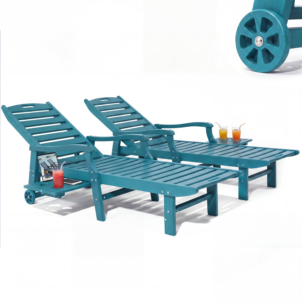 4 Pcs HDPE Patio Chaise Lounge Chair, Outdoor Reclining Pool Chair w/ Adjustable Backrest, for Patio, Deck, Backyard Aruba