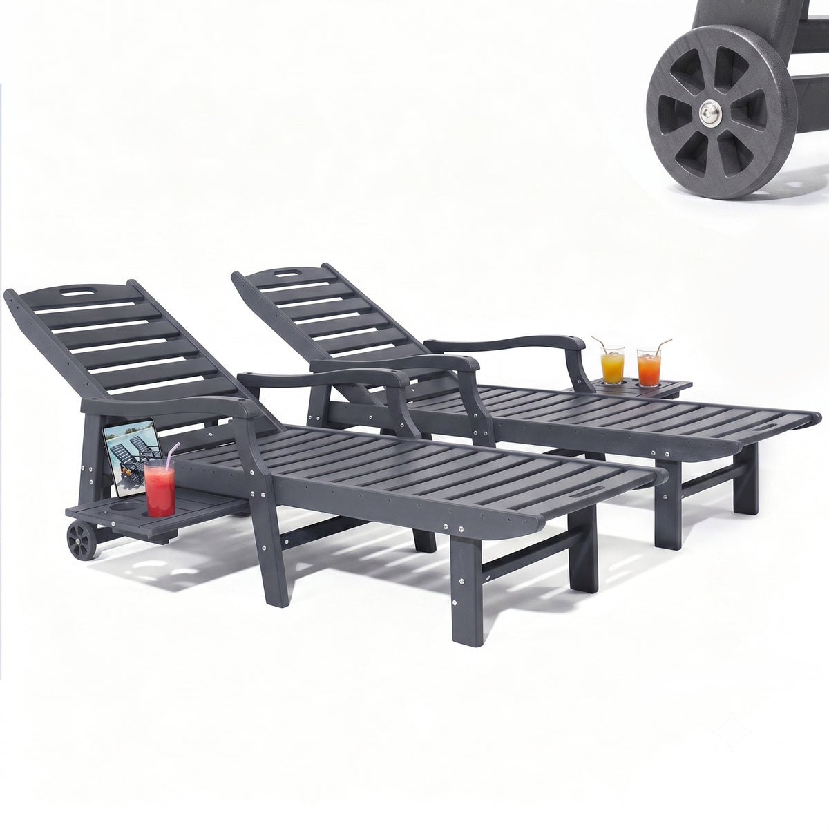 4 Pcs HDPE Patio Chaise Lounge Chair, Outdoor Reclining Pool Chair w/ Adjustable Backrest, for Patio, Deck, Backyard Aruba