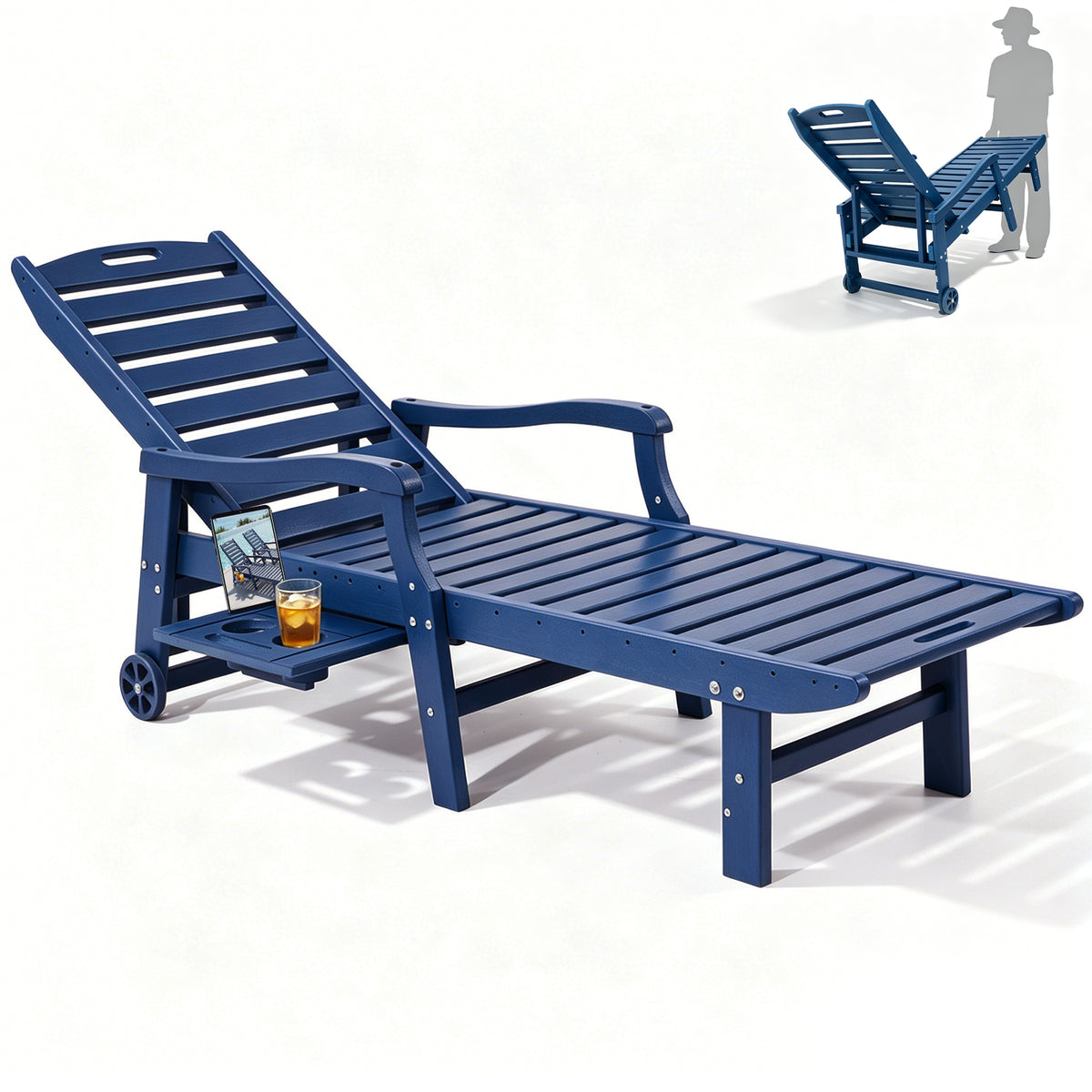 4 Pcs HDPE Patio Chaise Lounge Chair, Outdoor Reclining Pool Chair w/ Adjustable Backrest, for Patio, Deck, Backyard Aruba