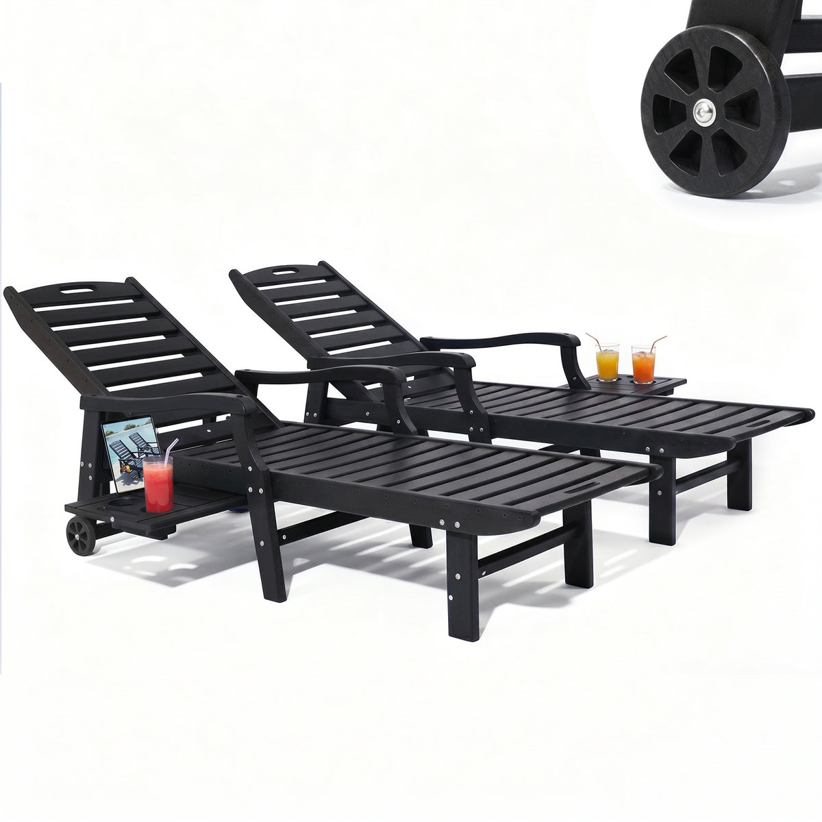 4 Pcs HDPE Patio Chaise Lounge Chair, Outdoor Reclining Pool Chair w/ Adjustable Backrest, for Patio, Deck, Backyard Aruba