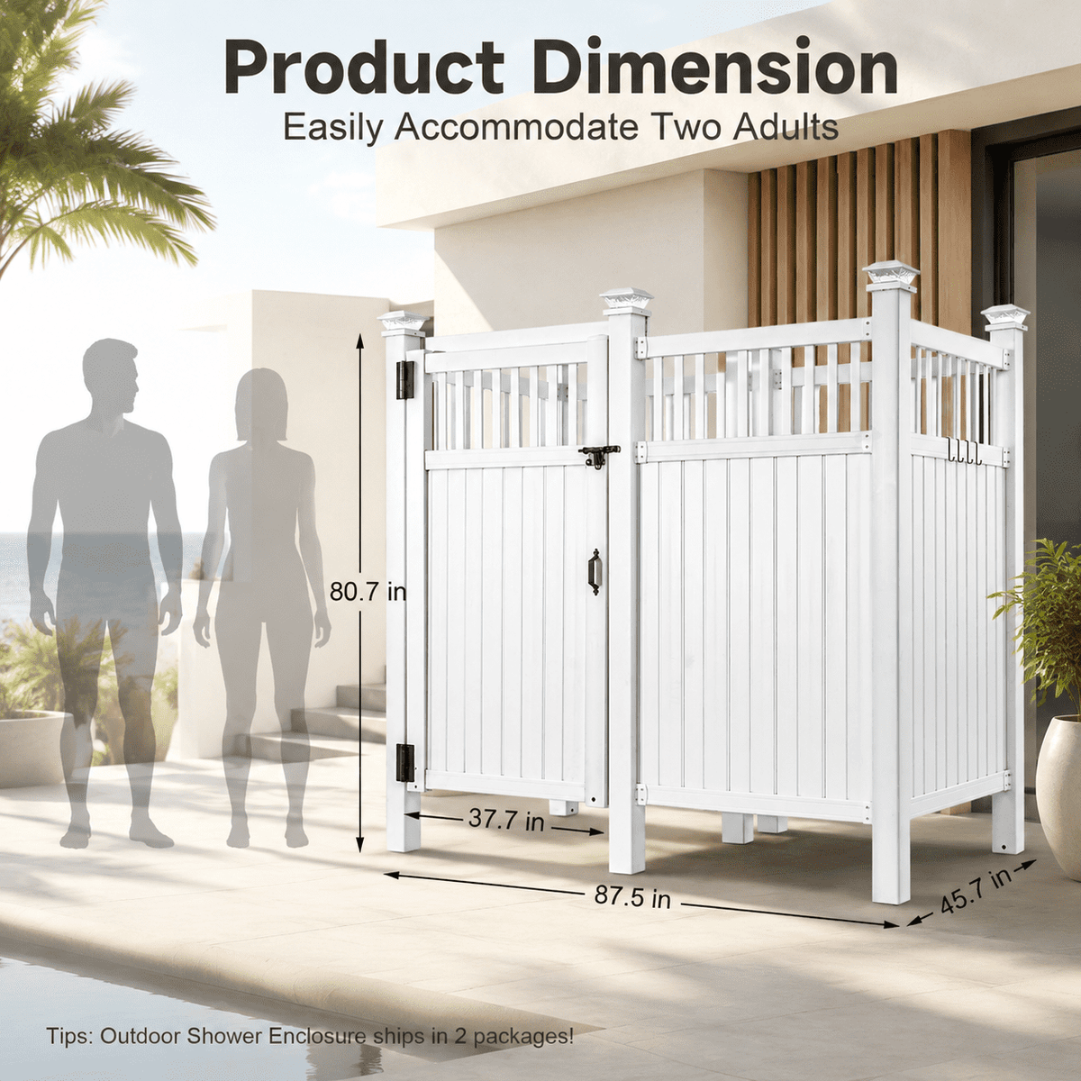 2-Person Outdoor Shower Enclosure, Weatherproof Changing Room Privacy Shower Stall with Galvanized Metal Panels, Locking Door, Shelves & Hooks for Poolside, Beach