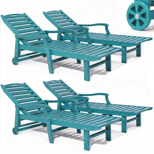 4 Pcs HDPE Patio Chaise Lounge Chair, Outdoor Reclining Pool Chair w/ Adjustable Backrest, for Patio, Deck, Backyard Aruba