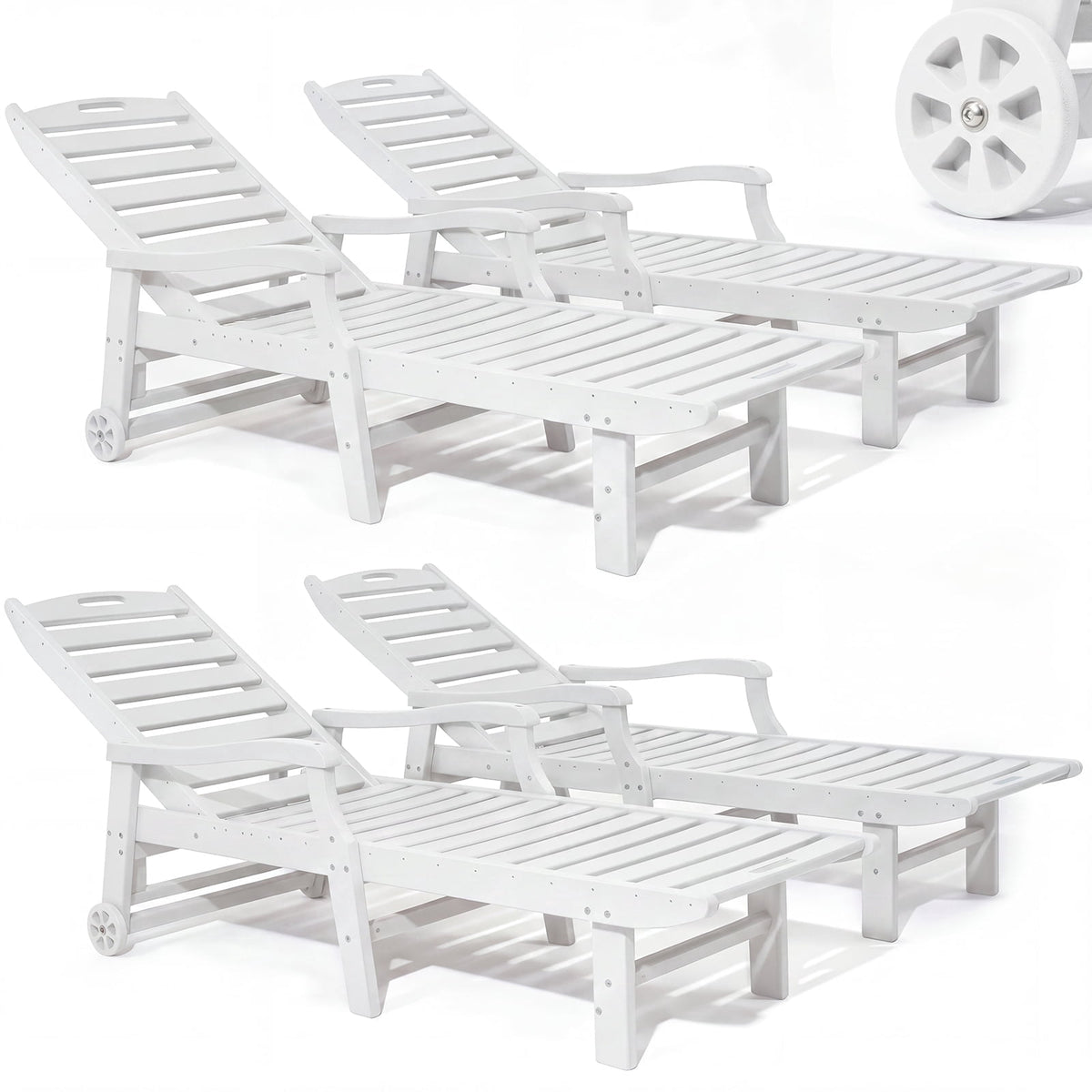 4 Pcs HDPE Patio Chaise Lounge Chair, Outdoor Reclining Pool Chair w/ Adjustable Backrest, for Patio, Deck, Backyard Aruba