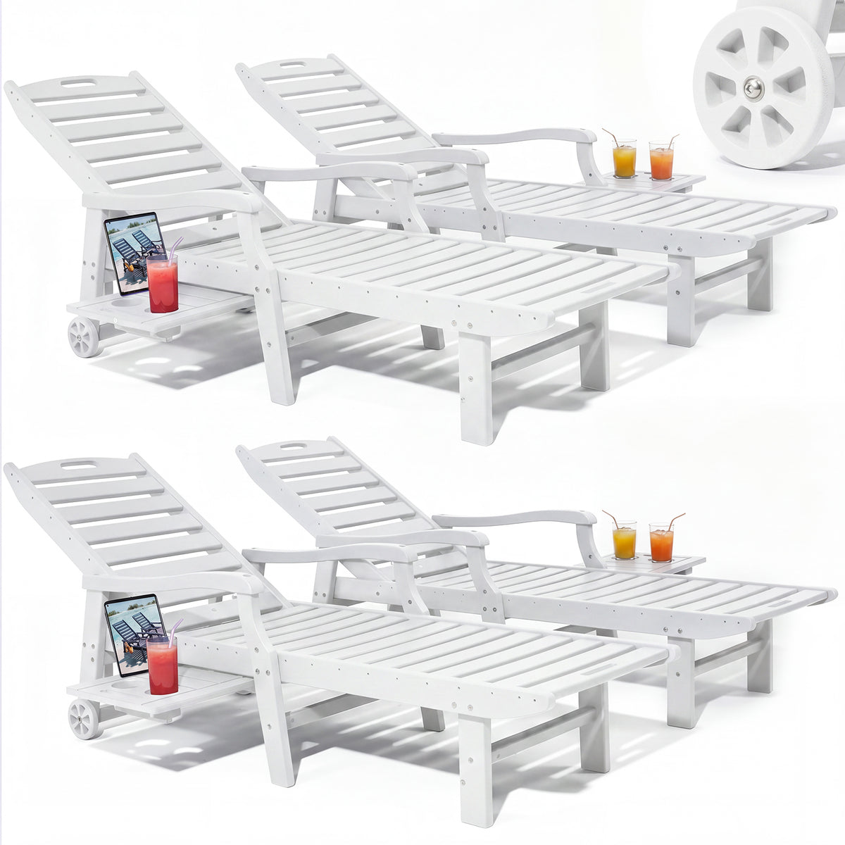 4 Pcs HDPE Patio Chaise Lounge Chair, Outdoor Reclining Pool Chair w/ Adjustable Backrest, for Patio, Deck, Backyard Aruba