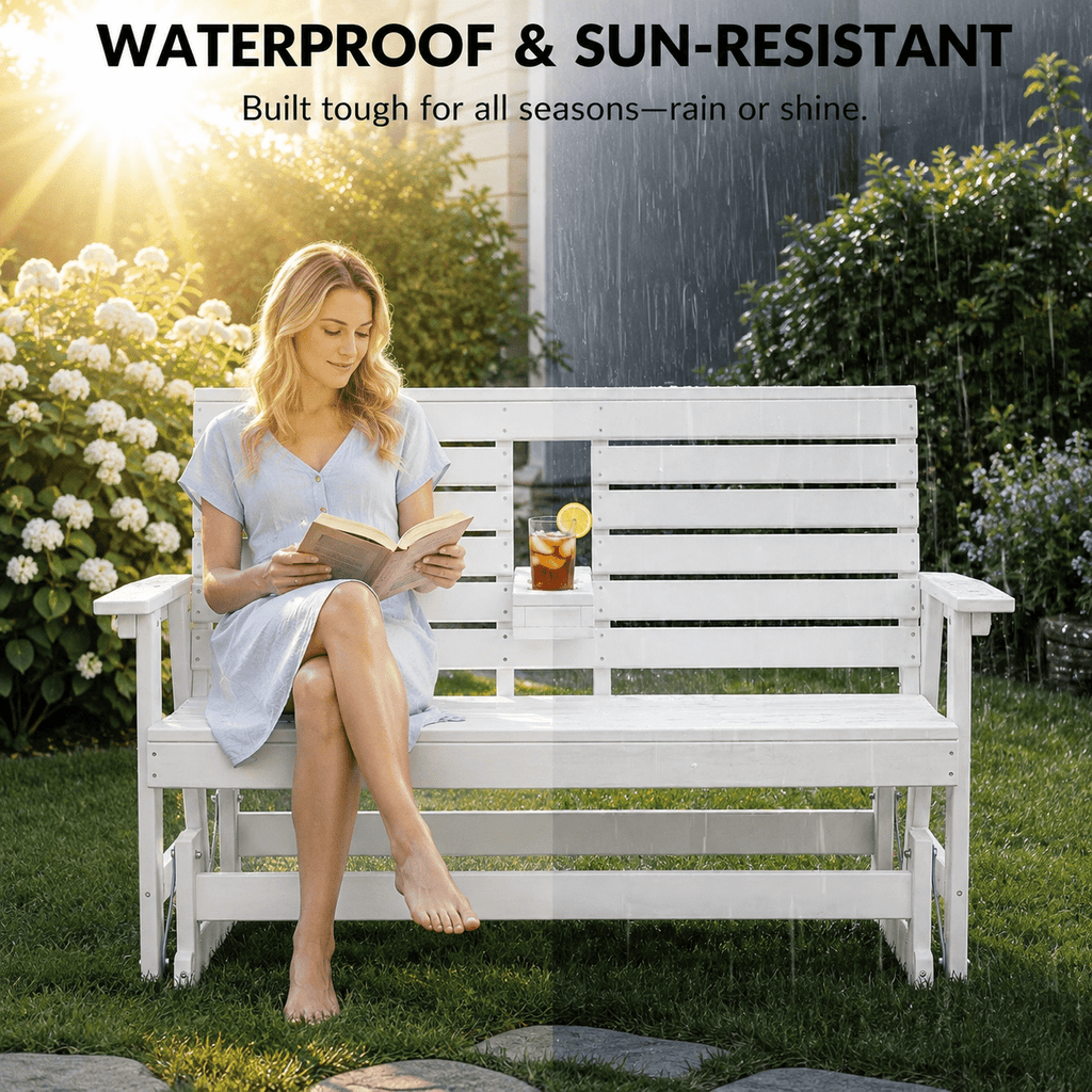 ZEOPHOL 2 Person Patio Swing Glider Bench, HDPE Outdoor Rocking Chair with Weather-Resistant Frame, Porch Swing Seat for Garden, Deck & Backyard White