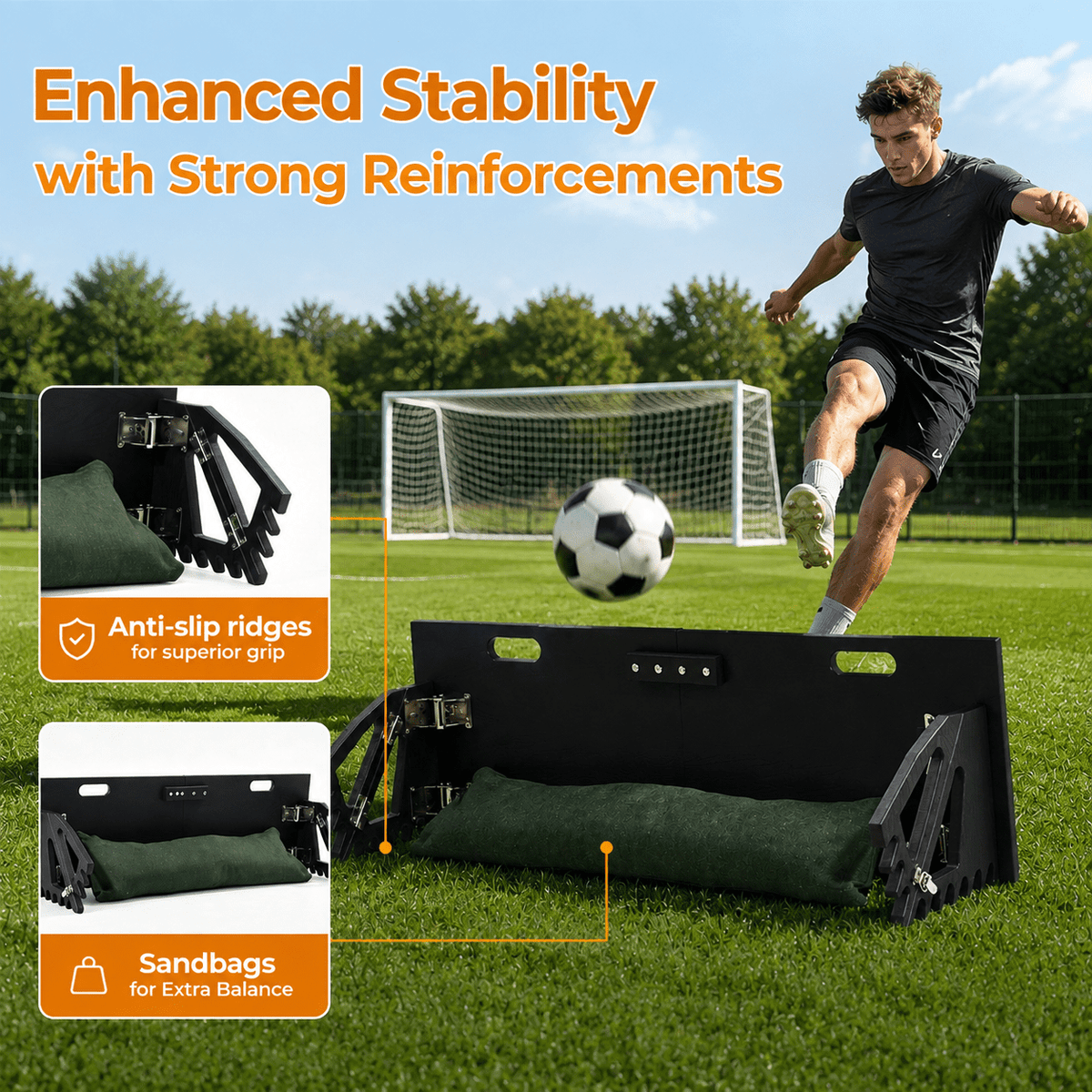 3-in-1 Soccer Rebounder Board, HDPE Foldable Soccer Trainer with Portable Design for Passing, Shooting & Ball Control Training Indoor Outdoor