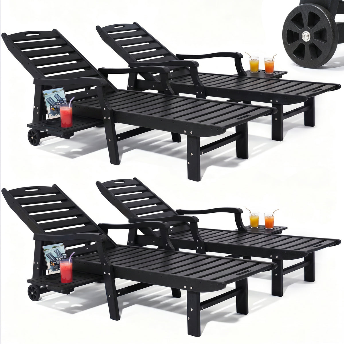 4 Pcs HDPE Patio Chaise Lounge Chair, Outdoor Reclining Pool Chair w/ Adjustable Backrest, for Patio, Deck, Backyard Aruba