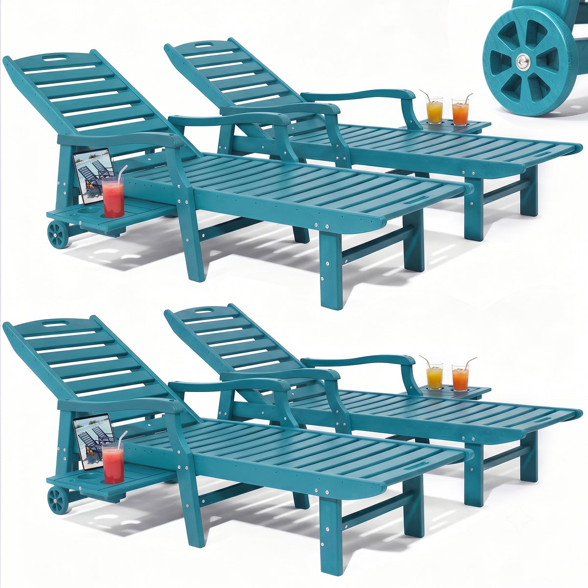 4 Pcs HDPE Patio Chaise Lounge Chair, Outdoor Reclining Pool Chair w/ Adjustable Backrest, for Patio, Deck, Backyard Aruba