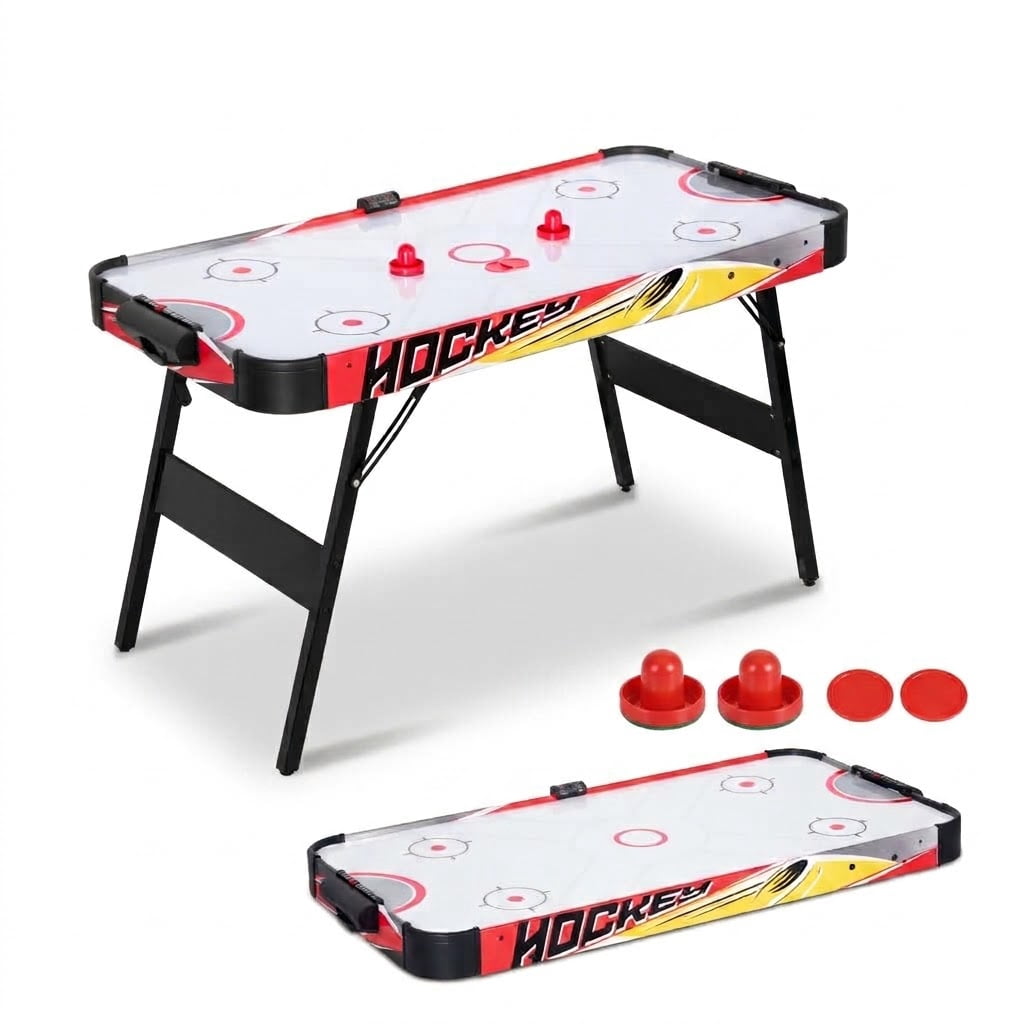 54" Foldable Air Hockey Table, LED Arcade Game Table with 2 Pucks & 2 Pushers, Powerful Air Motor, Indoor Hockey Game for Kids & Adults, Home Game Room