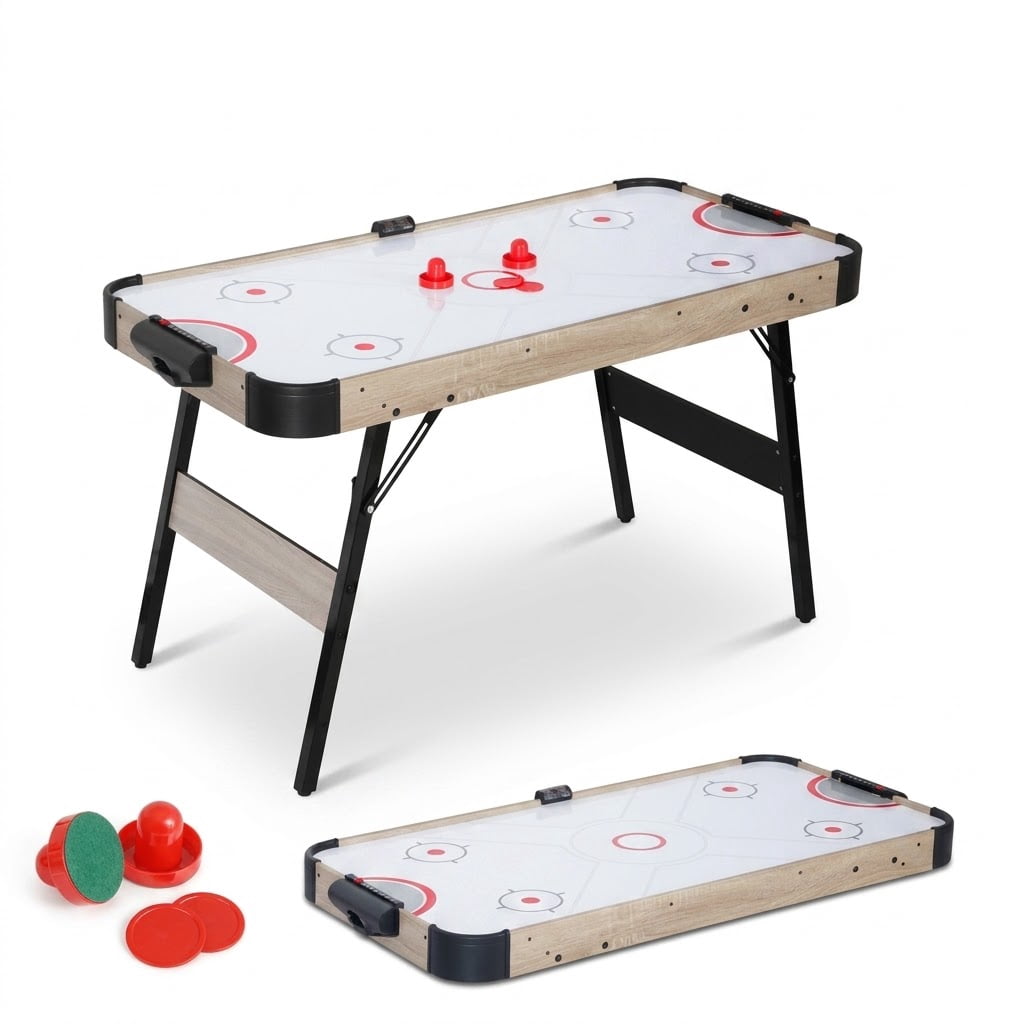 54" Foldable Air Hockey Table, LED Arcade Game Table with 2 Pucks & 2 Pushers, Powerful Air Motor, Indoor Hockey Game for Kids & Adults, Home Game Room