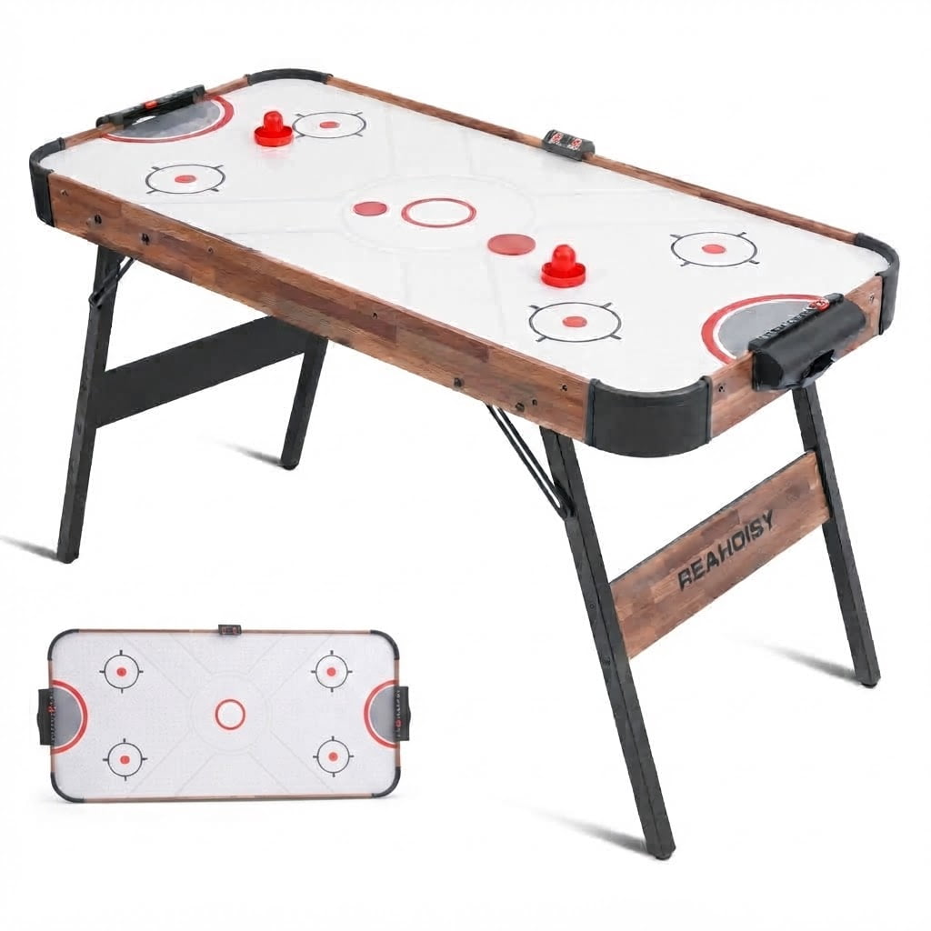 54" Foldable Air Hockey Table, LED Arcade Game Table with 2 Pucks & 2 Pushers, Powerful Air Motor, Indoor Hockey Game for Kids & Adults, Home Game Room