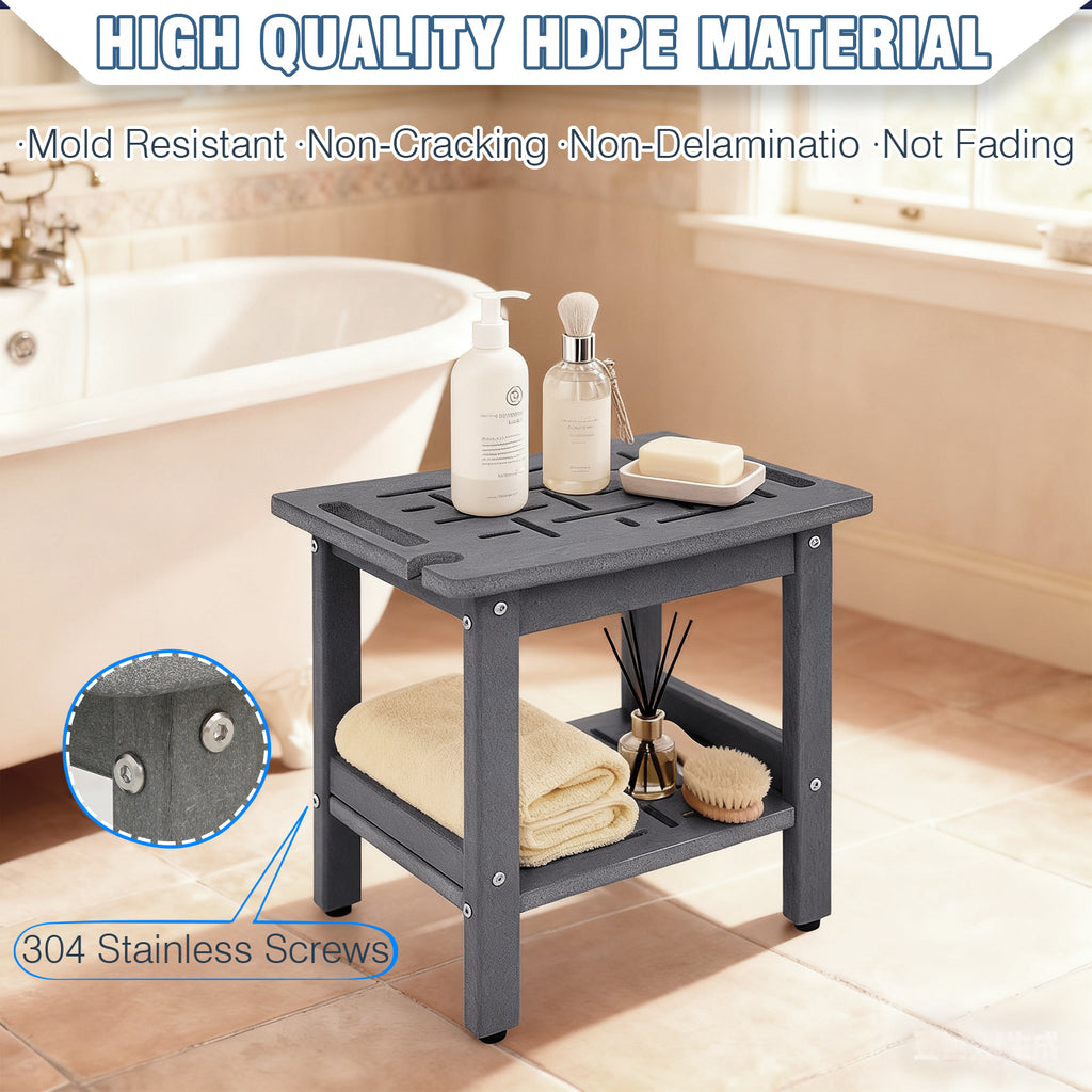 ZEOPHOL HDPE Shower Bench for Inside Shower, Shower Stool with Handle & Storage Shelf, Bathroom Shower Seat for Shaving Legs, Adults & Elderly Gray