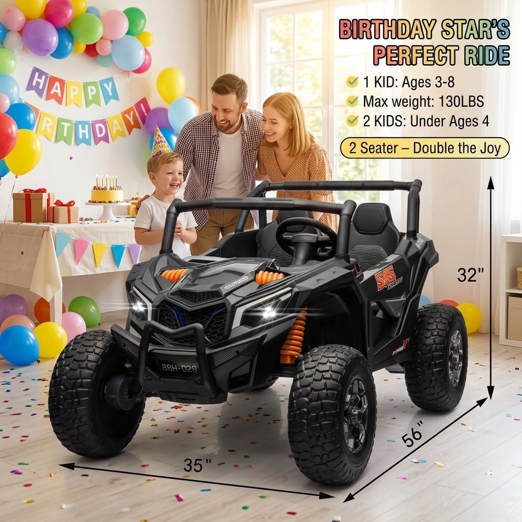 ZEOPHOL 24V Kids Ride On UTV, 2 Seater Electric Ride On Car with LED Lights, Battery Powered Vehicle for Boys & Girls Black