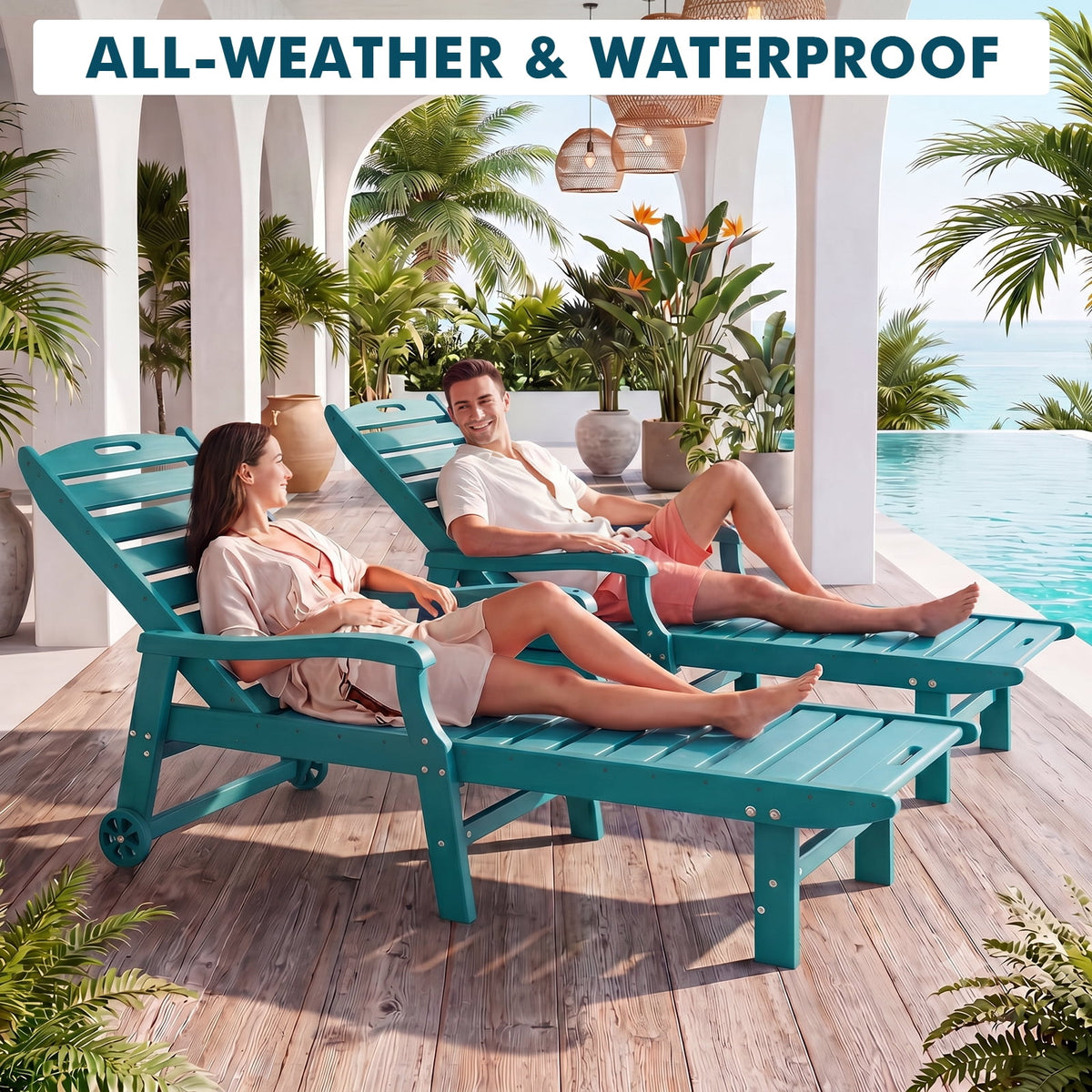 4 Pcs HDPE Patio Chaise Lounge Chair, Outdoor Reclining Pool Chair w/ Adjustable Backrest, for Patio, Deck, Backyard Aruba