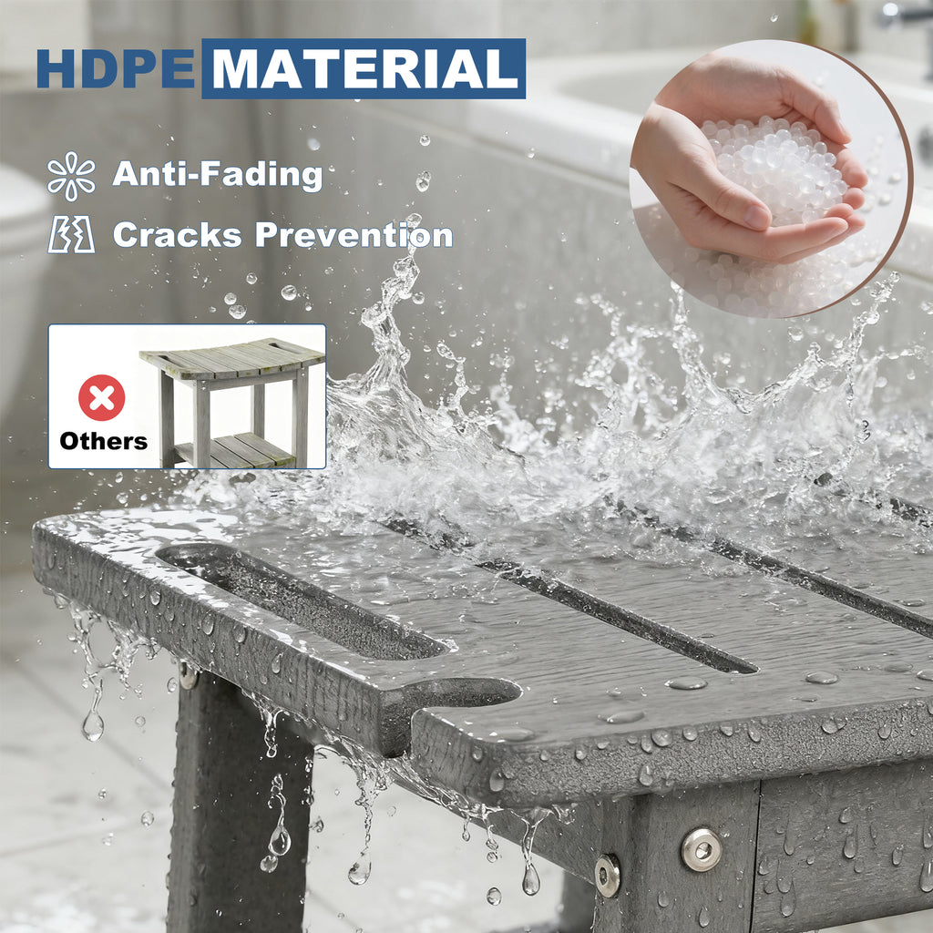 ZEOPHOL HDPE Shower Bench, Bathroom Shower Stool with Handle & Storage Shelf, Non-Slip Shower Seat for Inside Shower, Shaving Legs, Elderly & Adults Gray