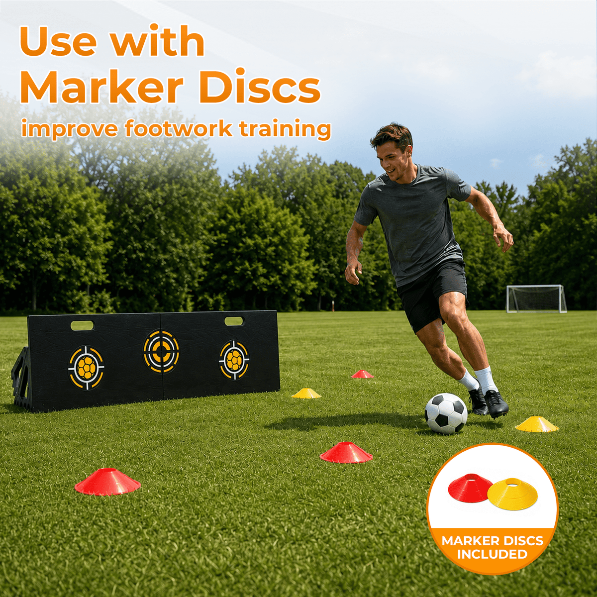 3-in-1 Soccer Rebounder Board, HDPE Foldable Soccer Trainer with Portable Design for Passing, Shooting & Ball Control Training Indoor Outdoor