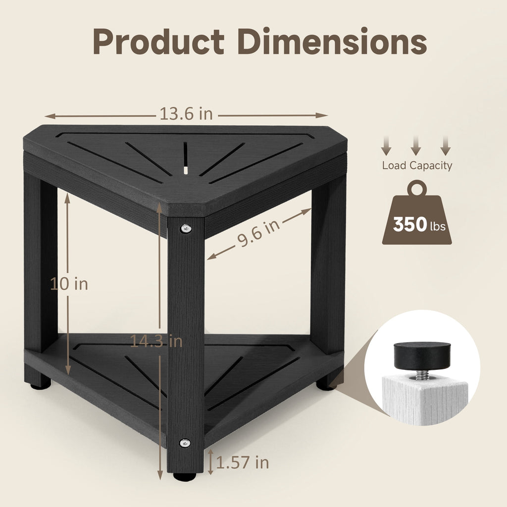 HDPS Corner Shower Bench, Waterproof 2-Tier Bathroom Stool with Footrest, Space-Saving Triangle Shower Seat for Shaving Legs Black