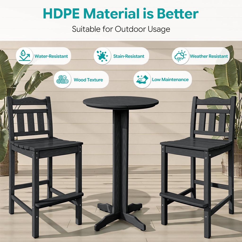 ZEOPHOL 43" Outdoor HDPE Bar Table, High Top Bistro Table with Adjustable Feet for Patio Black