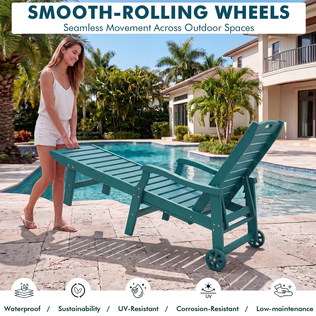 4 Pcs HDPE Patio Chaise Lounge Chair, Outdoor Reclining Pool Chair w/ Adjustable Backrest, for Patio, Deck, Backyard Aruba