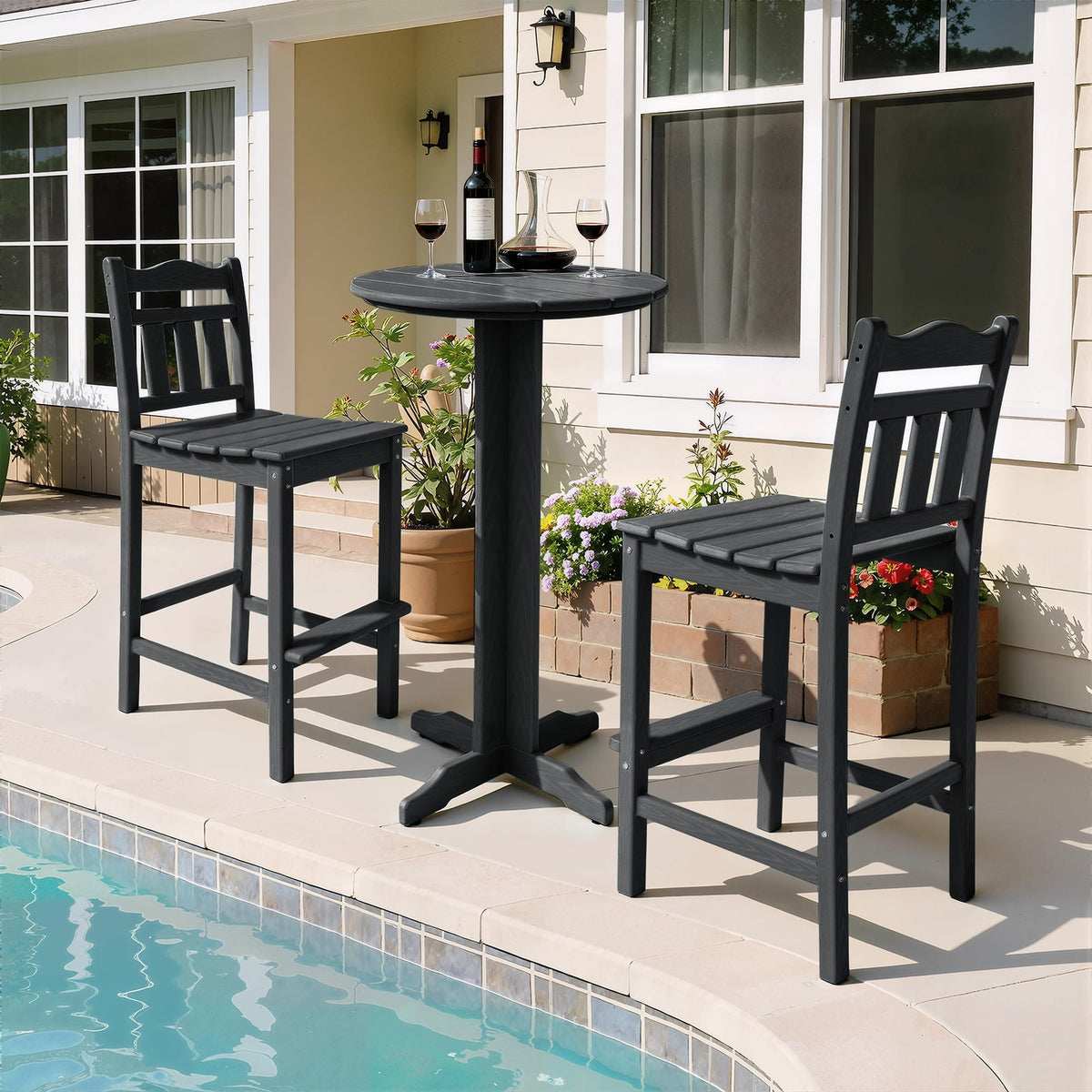 ZEOPHOL 43" Outdoor HDPE Bar Table, High Top Bistro Table with Adjustable Feet for Patio Black