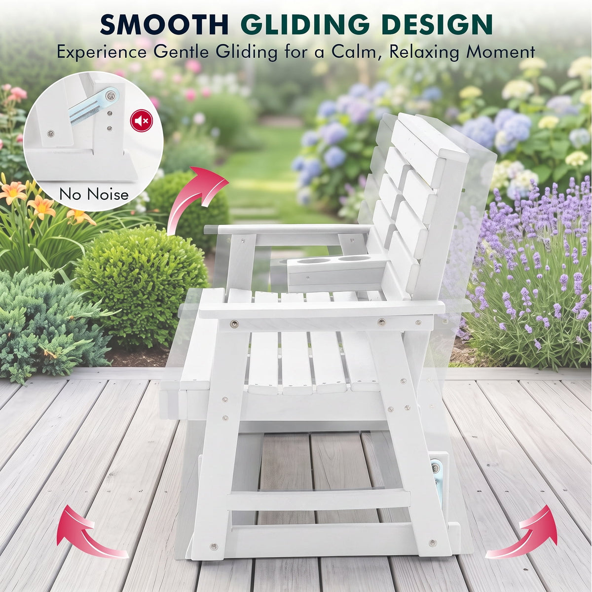 ZEOPHOL 2 Person Patio Swing Glider Bench, HDPE Outdoor Rocking Chair with Weather-Resistant Frame, Porch Swing Seat for Garden, Deck & Backyard White