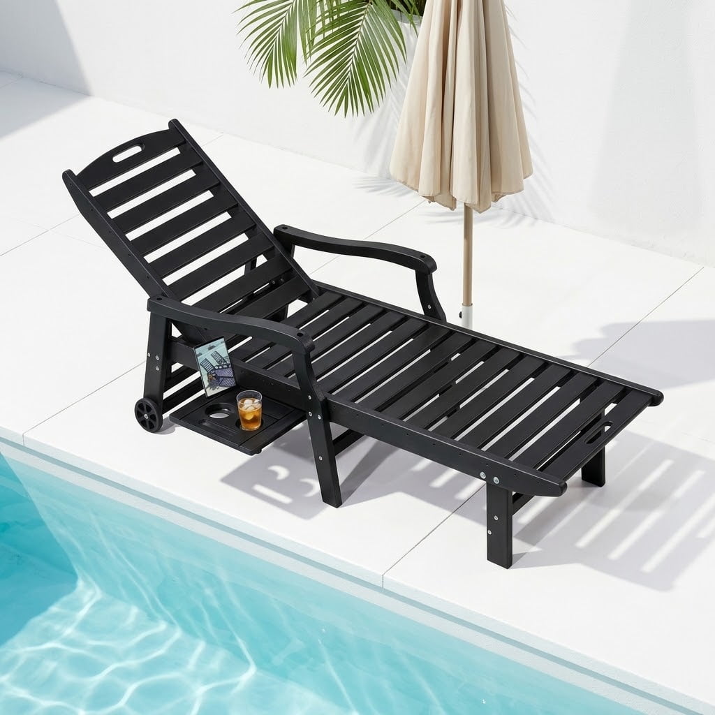 4 Pcs HDPE Patio Chaise Lounge Chair, Outdoor Reclining Pool Chair w/ Adjustable Backrest, for Patio, Deck, Backyard Aruba