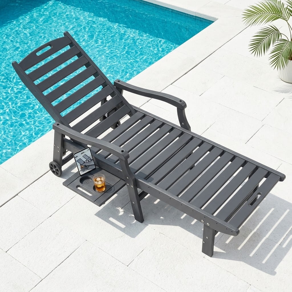 4 Pcs HDPE Patio Chaise Lounge Chair, Outdoor Reclining Pool Chair w/ Adjustable Backrest, for Patio, Deck, Backyard Aruba