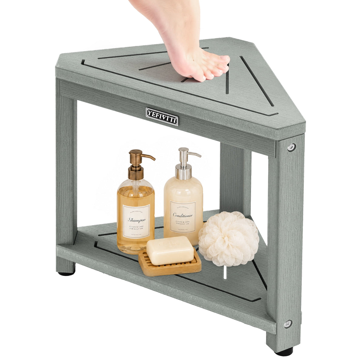 HDPS Corner Shower Bench, Waterproof 2-Tier Bathroom Stool with Footrest, Space-Saving Triangle Shower Seat for Shaving Legs Black