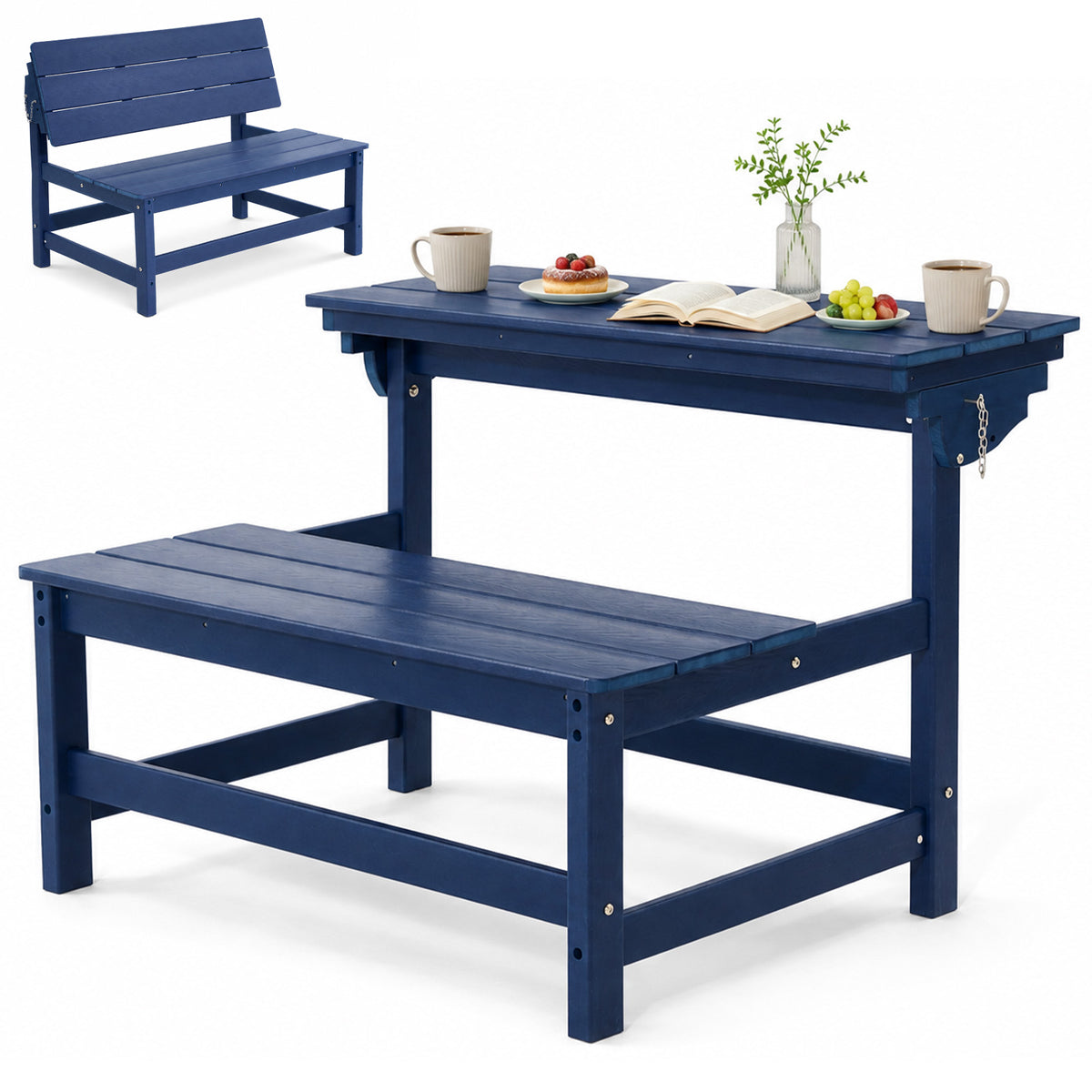 2-in-1 Convertible Outdoor Bench Set of 2, 2 Person All-Weather Patio Furniture with Reinforced Steel Frame, Low Maintenance for Porch, Garden & Backyard Brown