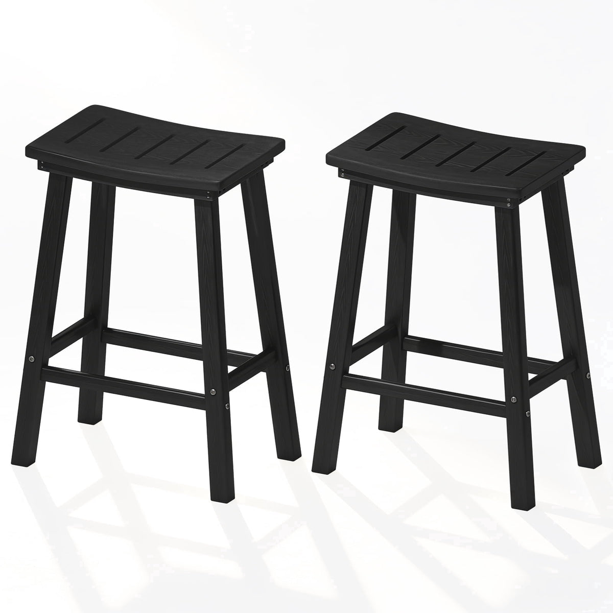 Outdoor Bar Stools Set of 2, 29 Inch Counter Bar Height HDPE Patio Stools, 500 lbs Heavy Duty Saddle Seat Bar Chairs for Kitchen Island, Balcony & Backyard (Navy Blue)