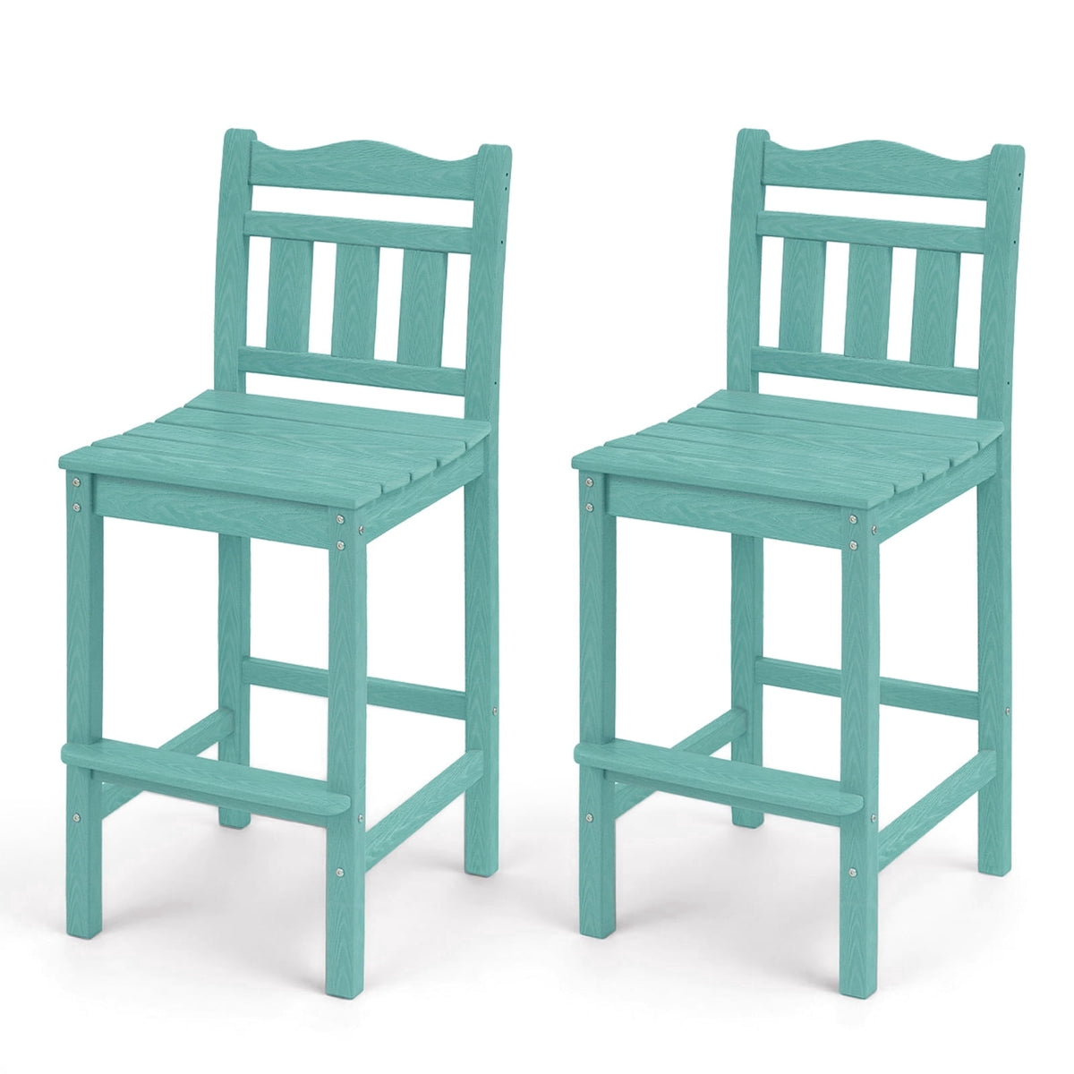 Outdoor Bar Stools Set of 2, HDPE Adirondack Bar Height Chairs w/ Backrest, All-Weather Patio Chairs for Balcony, Deck, Poolside, Bistro & Backyard (Aruba)