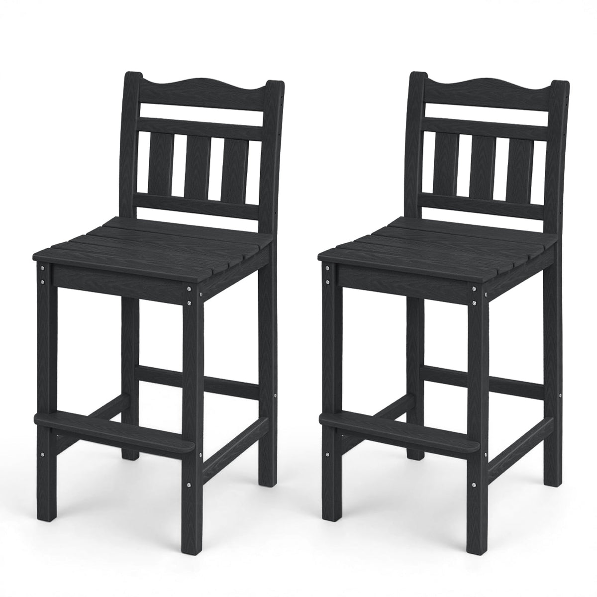 Outdoor Bar Stools Set of 2, HDPE Adirondack Bar Height Chairs w/ Backrest, All-Weather Patio Chairs for Balcony, Deck, Poolside, Bistro & Backyard (Aruba)