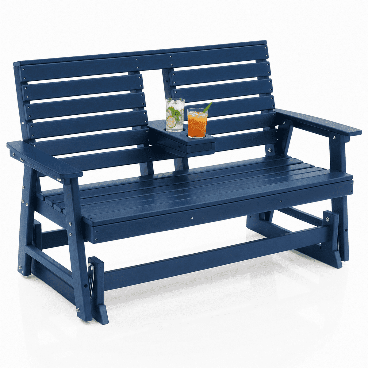 ZEOPHOL 2 Person Patio Swing Glider Bench, HDPE Outdoor Rocking Chair with Weather-Resistant Frame, Porch Swing Seat for Garden, Deck & Backyard White