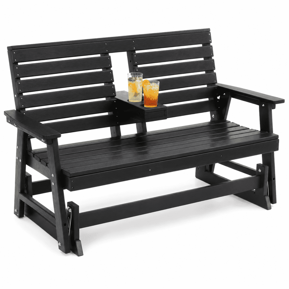 ZEOPHOL 2 Person Patio Swing Glider Bench, HDPE Outdoor Rocking Chair with Weather-Resistant Frame, Porch Swing Seat for Garden, Deck & Backyard White
