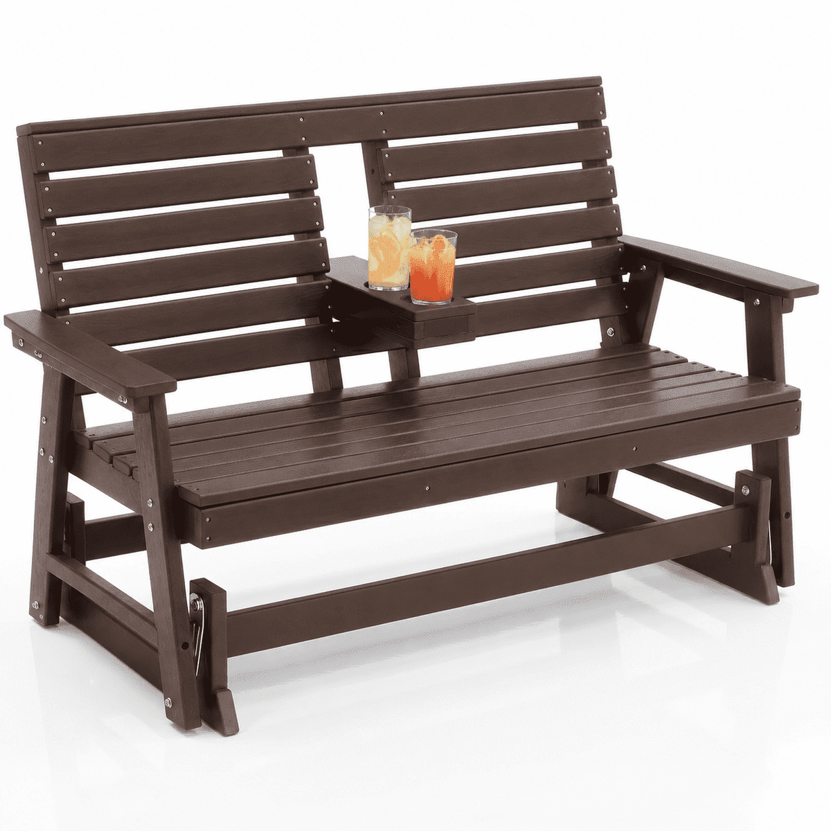 ZEOPHOL 2 Person Patio Swing Glider Bench, HDPE Outdoor Rocking Chair with Weather-Resistant Frame, Porch Swing Seat for Garden, Deck & Backyard White