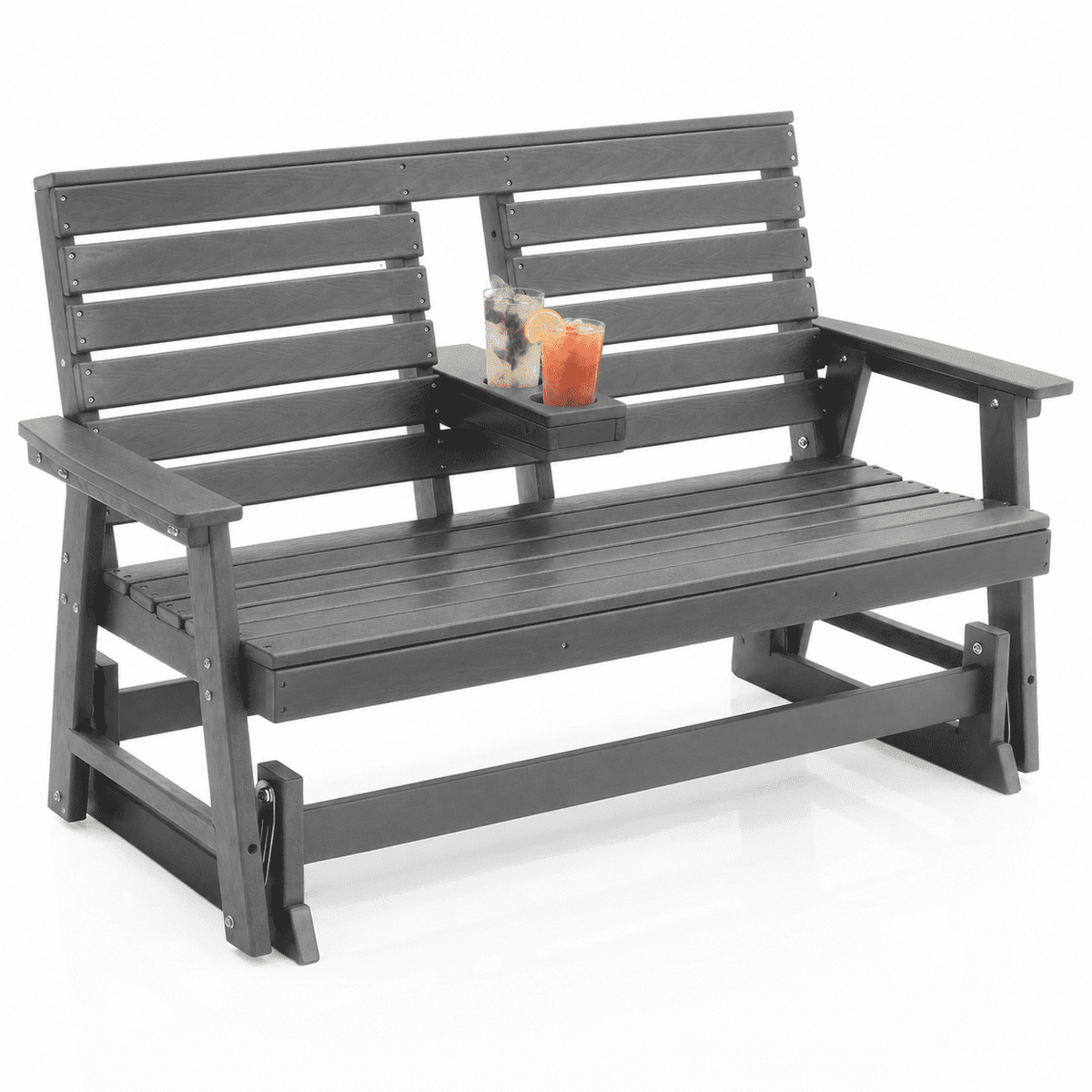 ZEOPHOL 2 Person Patio Swing Glider Bench, HDPE Outdoor Rocking Chair with Weather-Resistant Frame, Porch Swing Seat for Garden, Deck & Backyard White