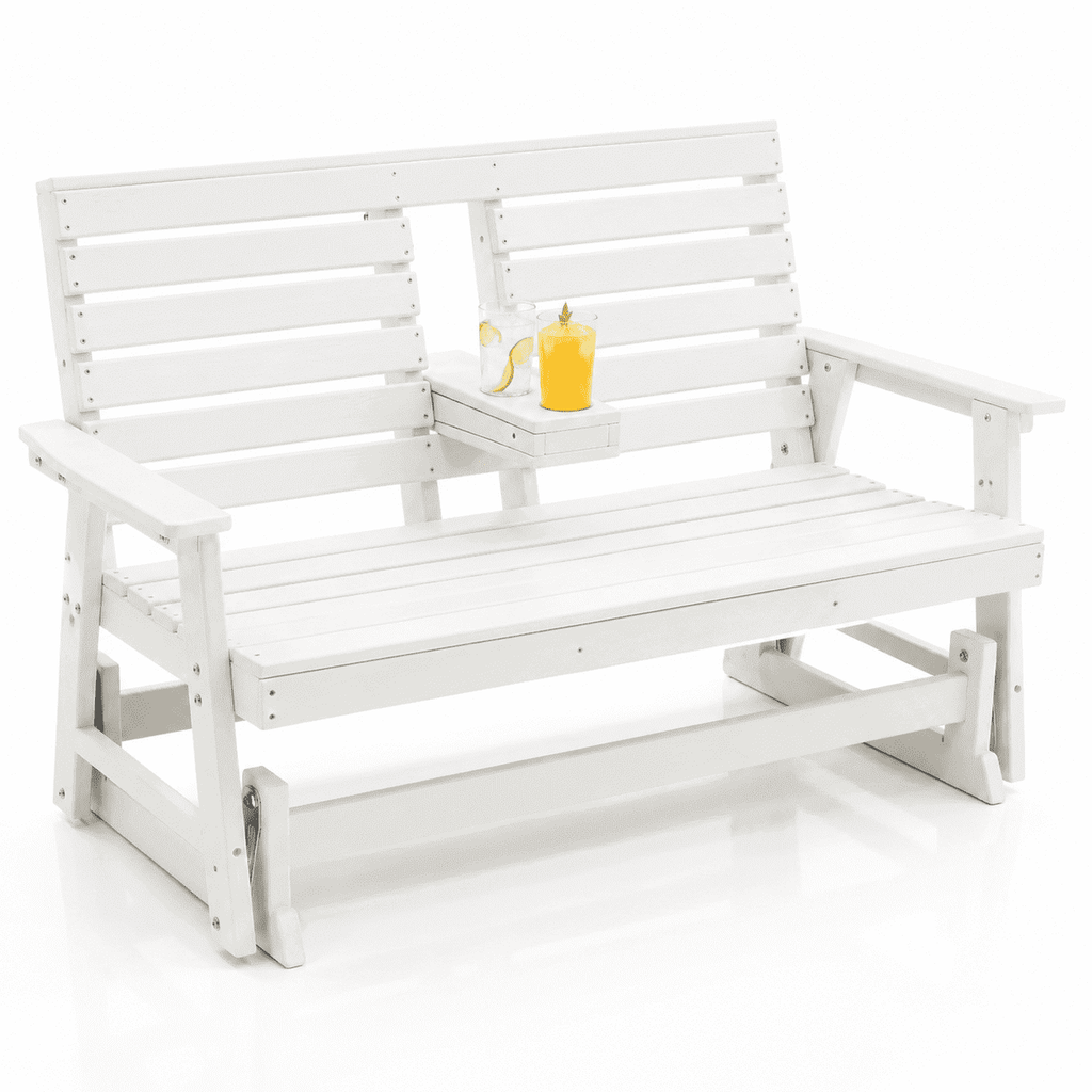 ZEOPHOL 2 Person Patio Swing Glider Bench, HDPE Outdoor Rocking Chair with Weather-Resistant Frame, Porch Swing Seat for Garden, Deck & Backyard White