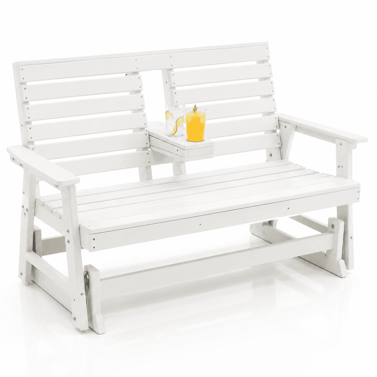 ZEOPHOL 2 Person Patio Swing Glider Bench, HDPE Outdoor Rocking Chair with Weather-Resistant Frame, Porch Swing Seat for Garden, Deck & Backyard White