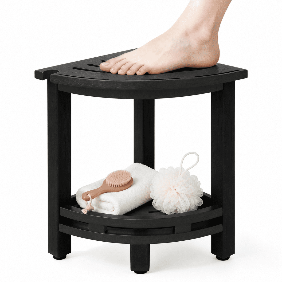 ZEOPHOL HDPE Corner Shower Bench, Waterproof Shower Stool with Storage Shelf, Space-Saving Bathroom Shower Seat for Shaving Legs & Everyday Use Gray
