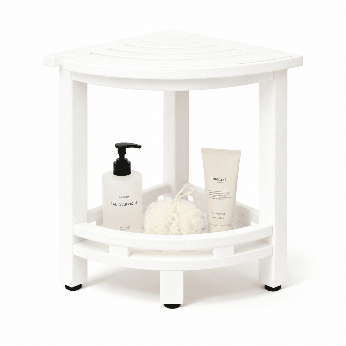 ZEOPHOL HDPE Corner Shower Bench, Waterproof Shower Stool with Storage Shelf, Space-Saving Bathroom Shower Seat for Shaving Legs & Everyday Use Gray